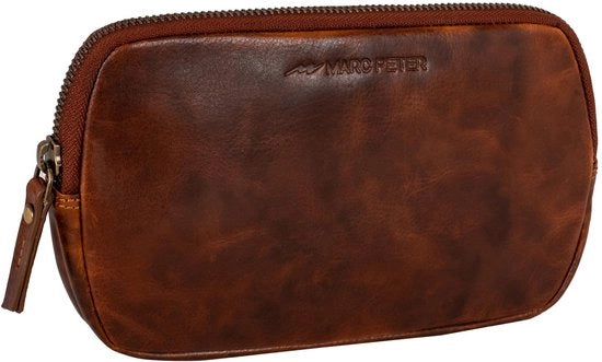 Etui in pelle di vitello vintage con cerniera YKK, contenitore per penne, pelle in cera marrone