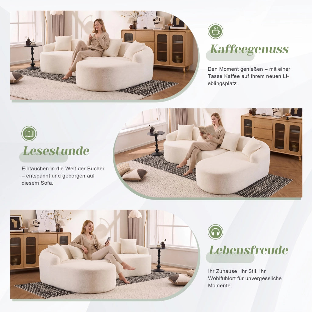 Divano angolare modulare con chaise longue sinistra e montaggio senza attrezzi in chenille bianco