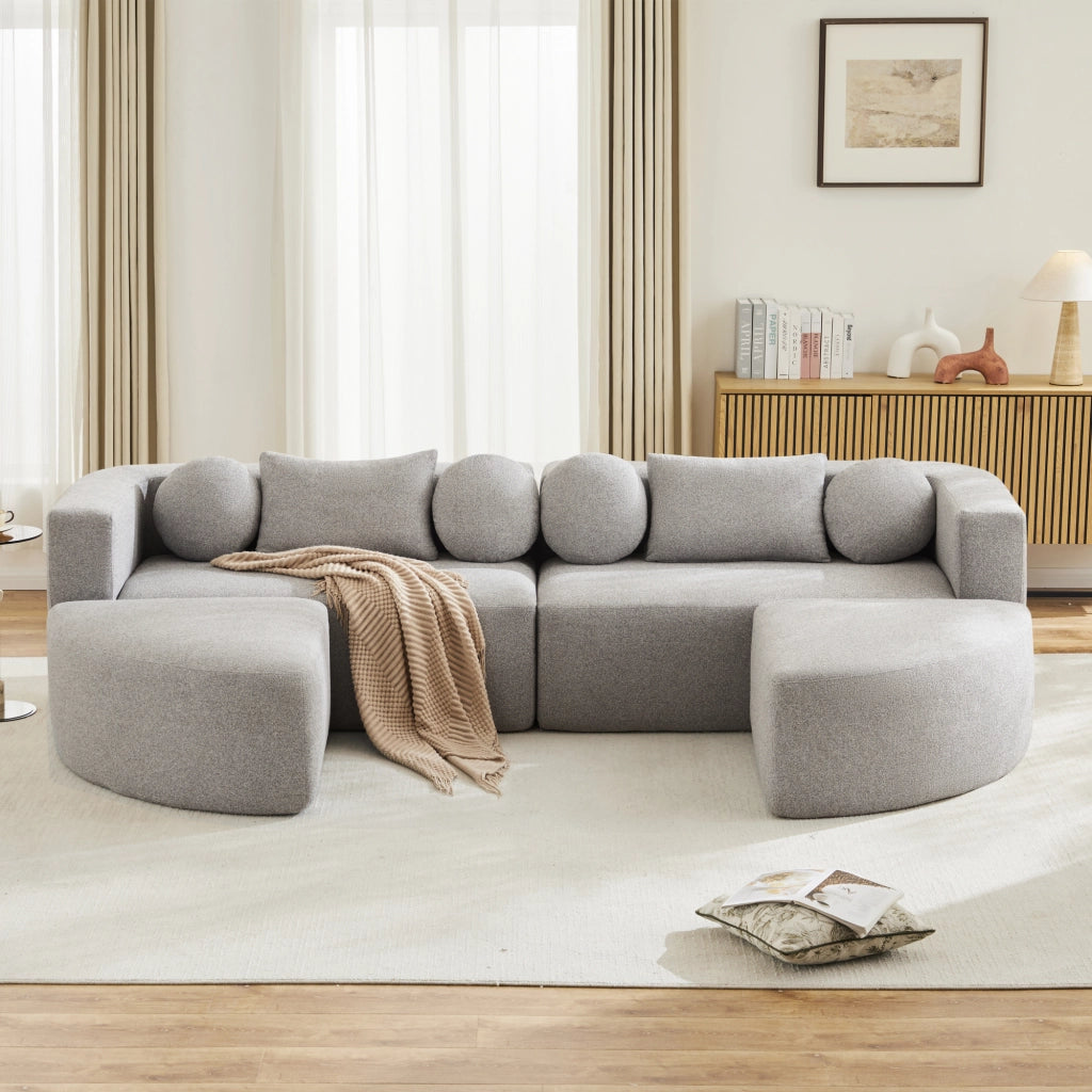 Divano letto modulare - con funzione letto - in ciniglia grigio - 292 × 165 × 68 cm