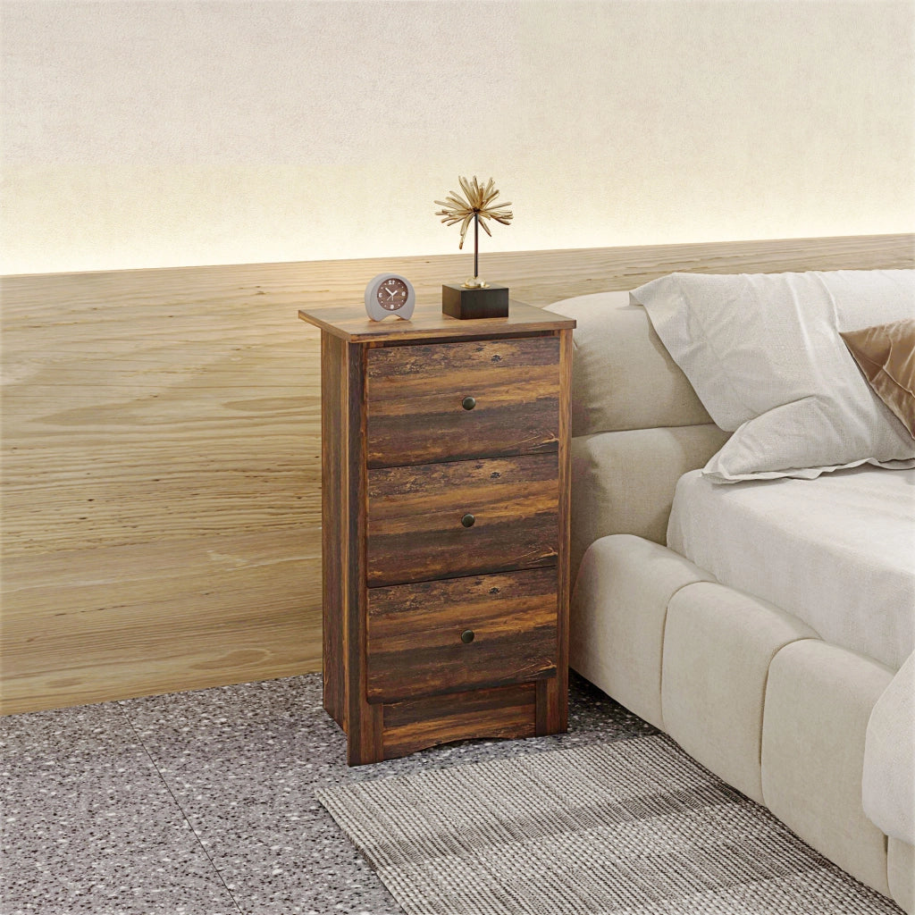 Comodino Rustico con 3 Cassetti in Legno ¨C Zephmum ¨C 40x30x74 cm Marrone