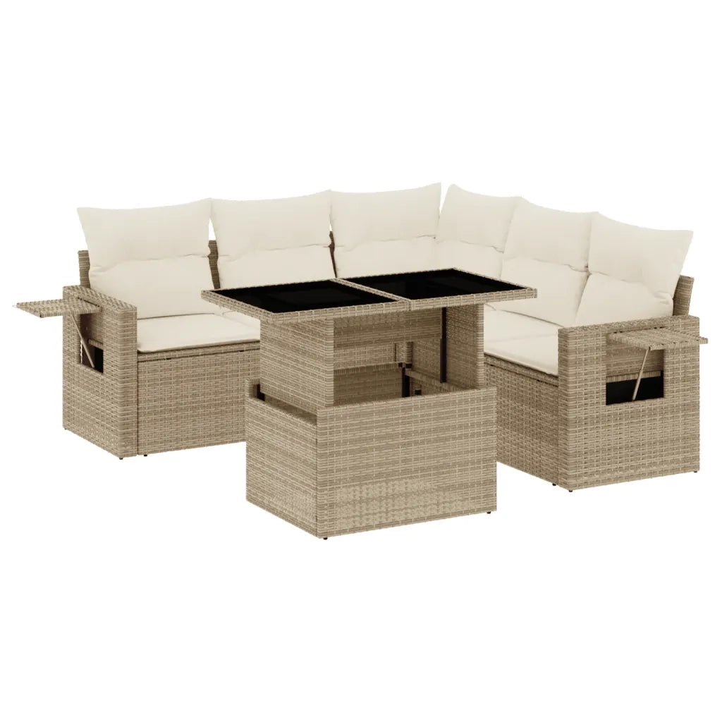 Set Divano da Giardino 6 pz con Cuscini Beige in Polyrattan