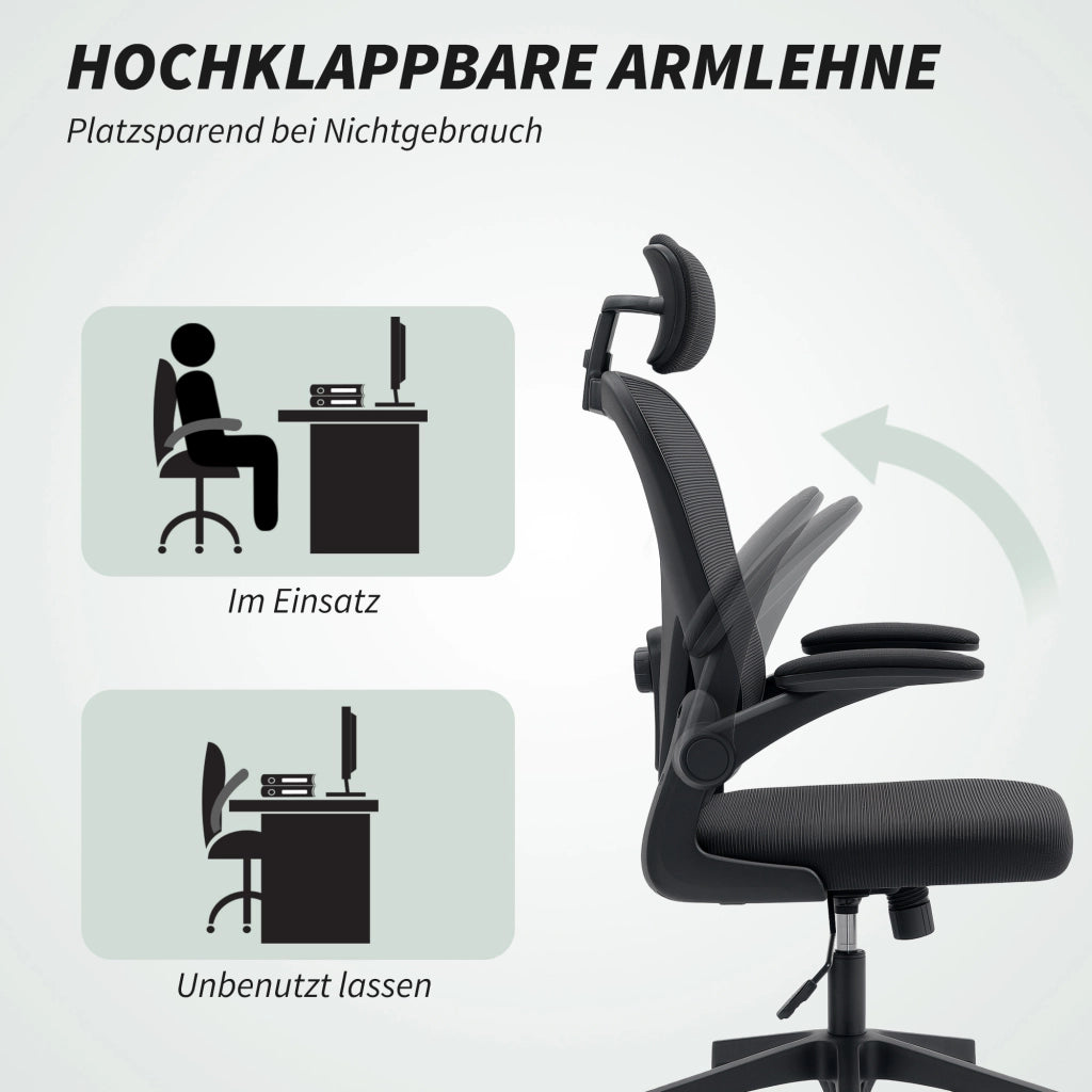 Sedia da ufficio ergonomica ¨C zephmum ¨C con braccioli reclinabili e supporto lombare regolabile, nero