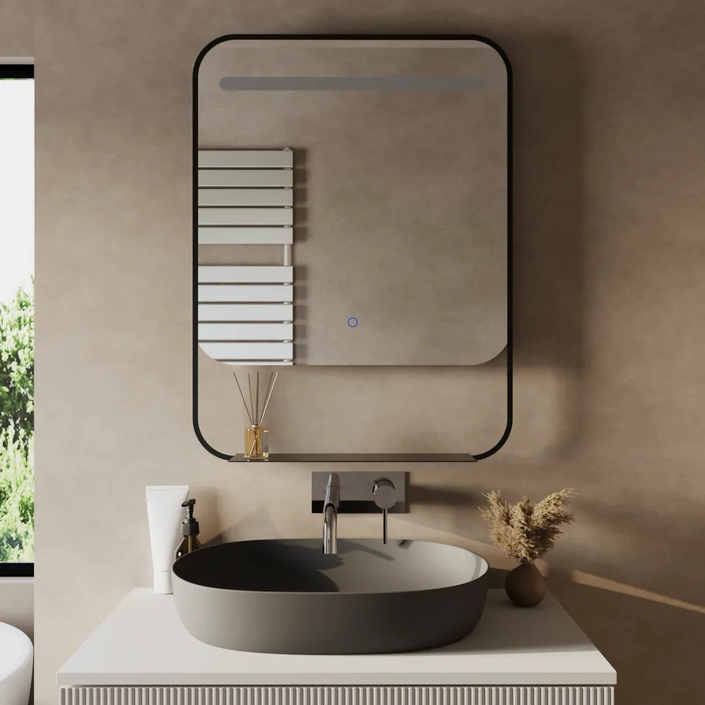 Specchio led retroilluminato 60x80cm con cornice nero opaco luce calda, neutra, fredda e anti-appannamento | Cetus