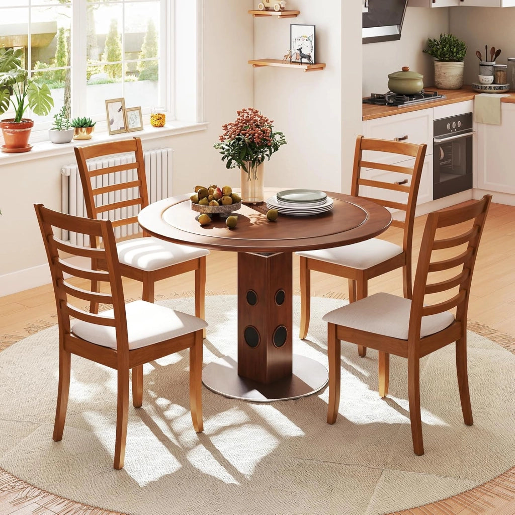 Set di 2/4 Sedie da Pranzo con Gambe in Legno di Gomma, Sedile Imbottito, Schienale Alto, Sedie Laterali Imbottite senza Braccioli per Sala da Pranzo, Cucina e Soggiorno (Beige)