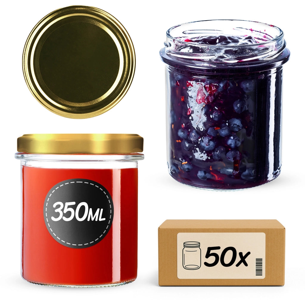 Barattoli di vetro KADAX Avila 350 ml 50 pezzi 82 mm + coperchi dorati