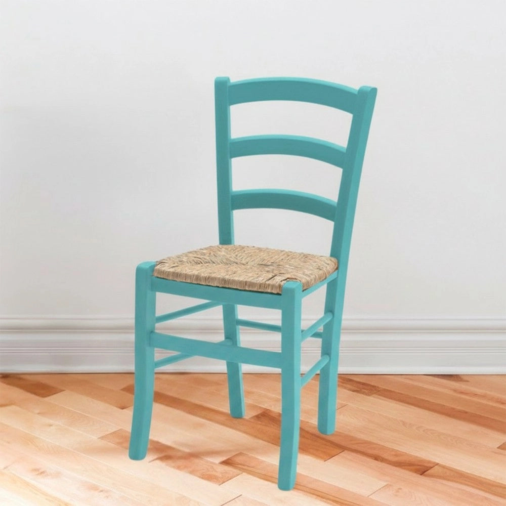 Set 2 sedie in legno di faggio con seduta paglia Venezia colore anilina celeste