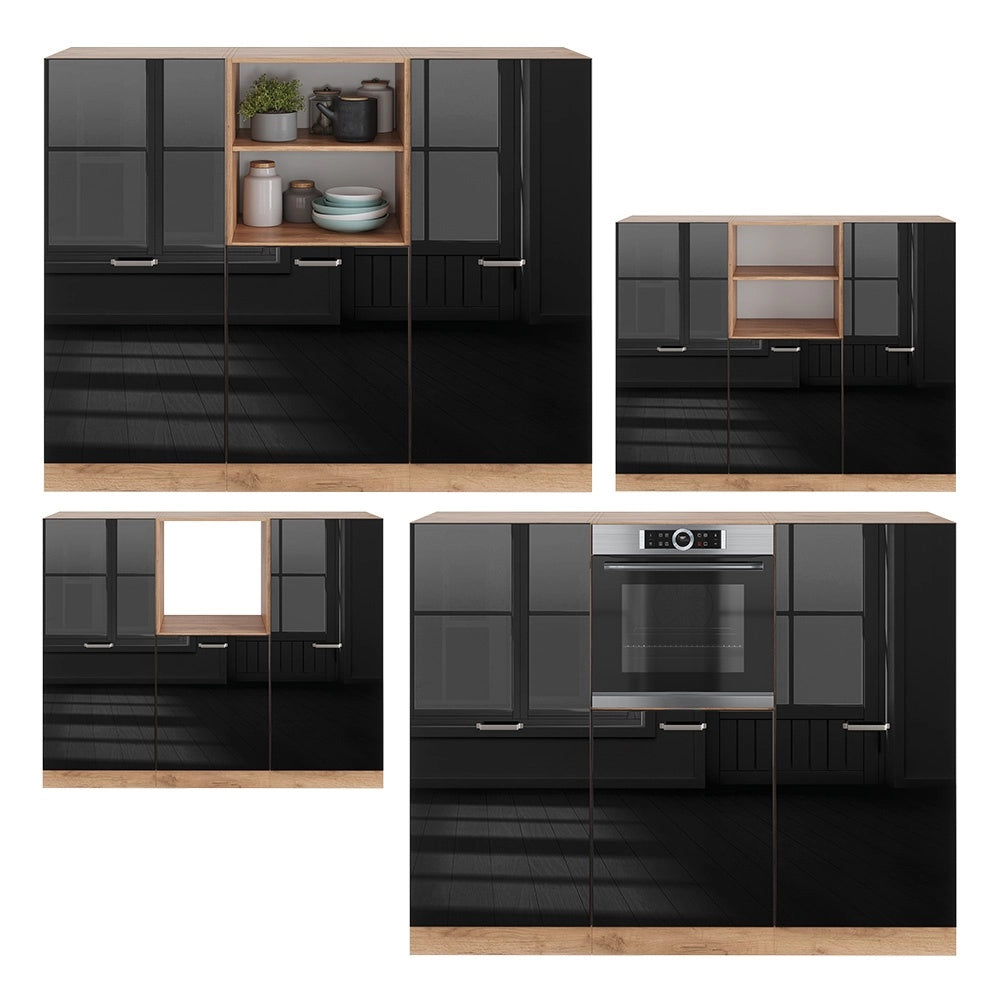 Cucine componibili piccole R-Line Nero lucido/Rovere dorato 180 cm senza piano di lavoro Vicco