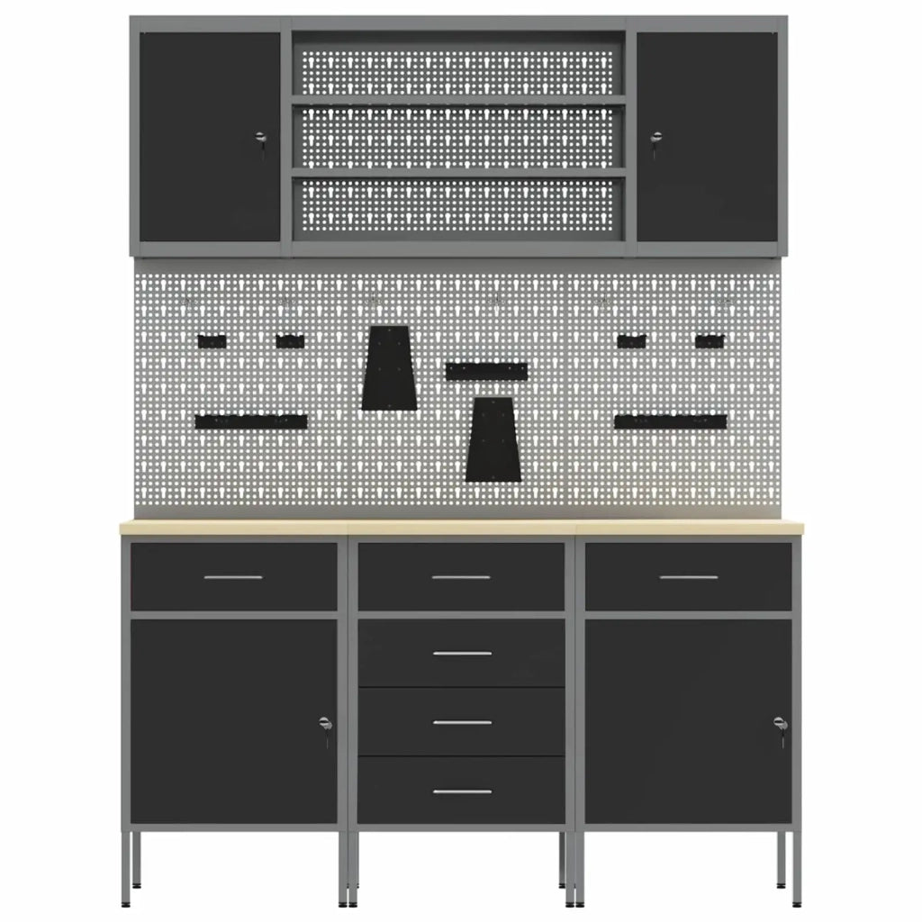 Mobile da lavoro 7 pcs Nero Legno ingegnerizzato e acciaio 3321442