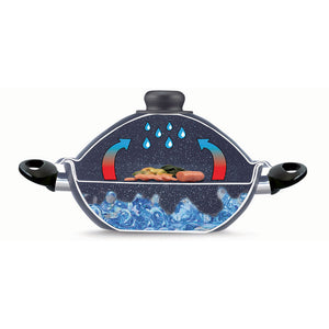 Pentola Wok Vesuvio 24 Cm Antiaderente Per Cottura a Vapore Rivestimento in Pietra Ecostone Silex Nero