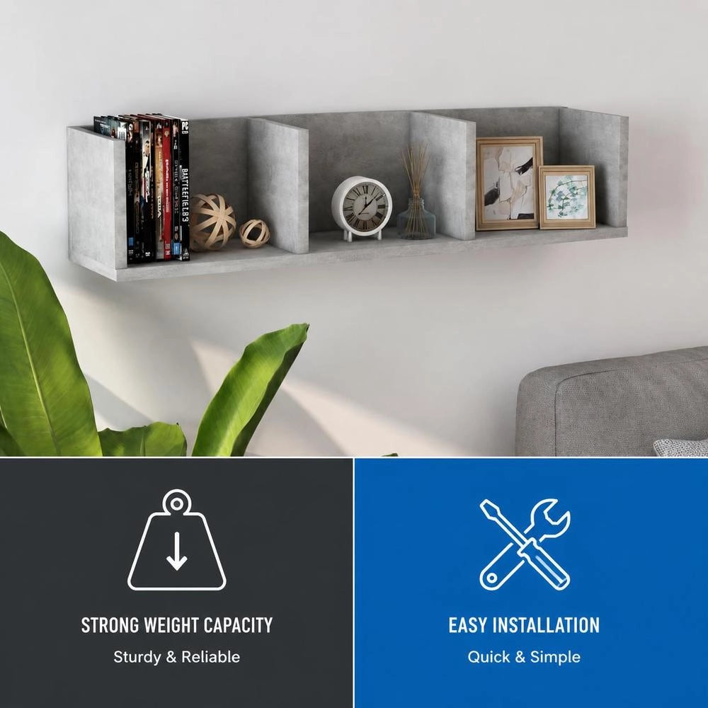 CD Wall Shelf, Concrete Grey, 75x18x18 Cm, Wood-based Material