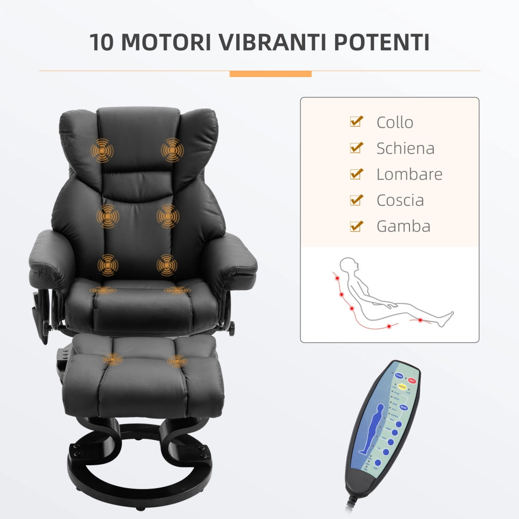 Poltrona Relax Reclinabile Massaggiante con Poggiapiedi ¨C Xylo ¨C Tessuto Nero Girevole 360¡ã