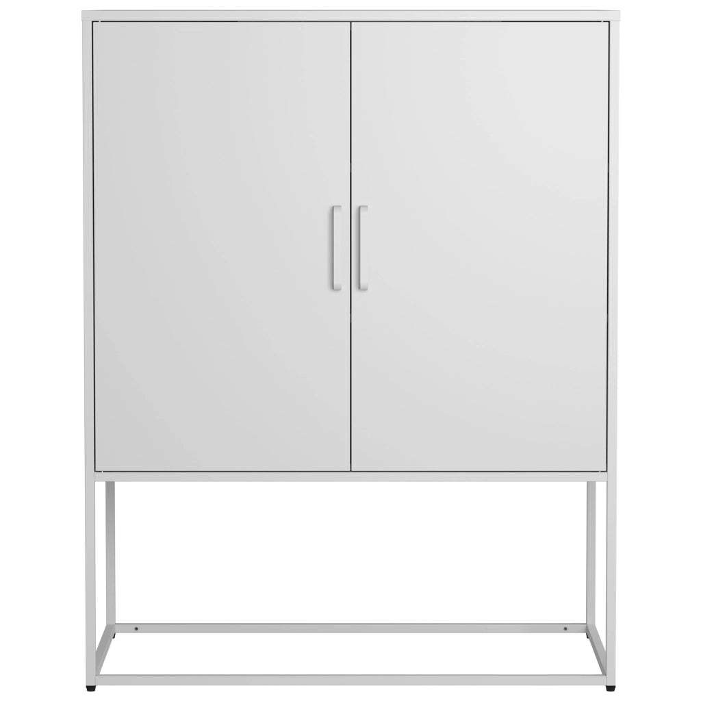 Credenza in metallo con 2 ripiani; ante magnetiche e sistema antiribaltamento per soggiorno e cucina; bianco; 85 × 40 × 109 cm