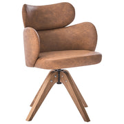 Sedia da pranzo girevole con schienale curvo in ecopelle marrone stile scandinavo