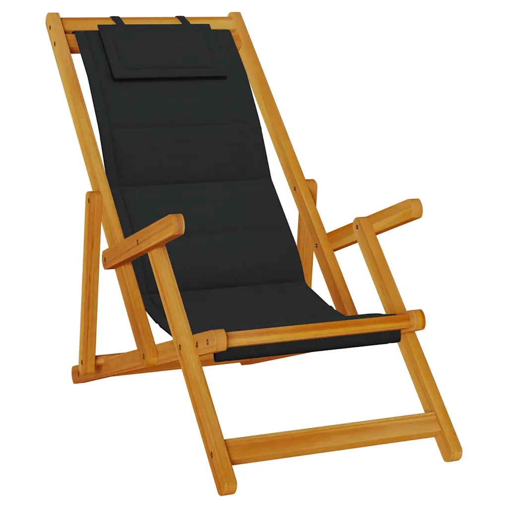 Sedia da Giardino | Sedia da Spiaggia Pieghevole Braccioli Legno Acacia&Textilene