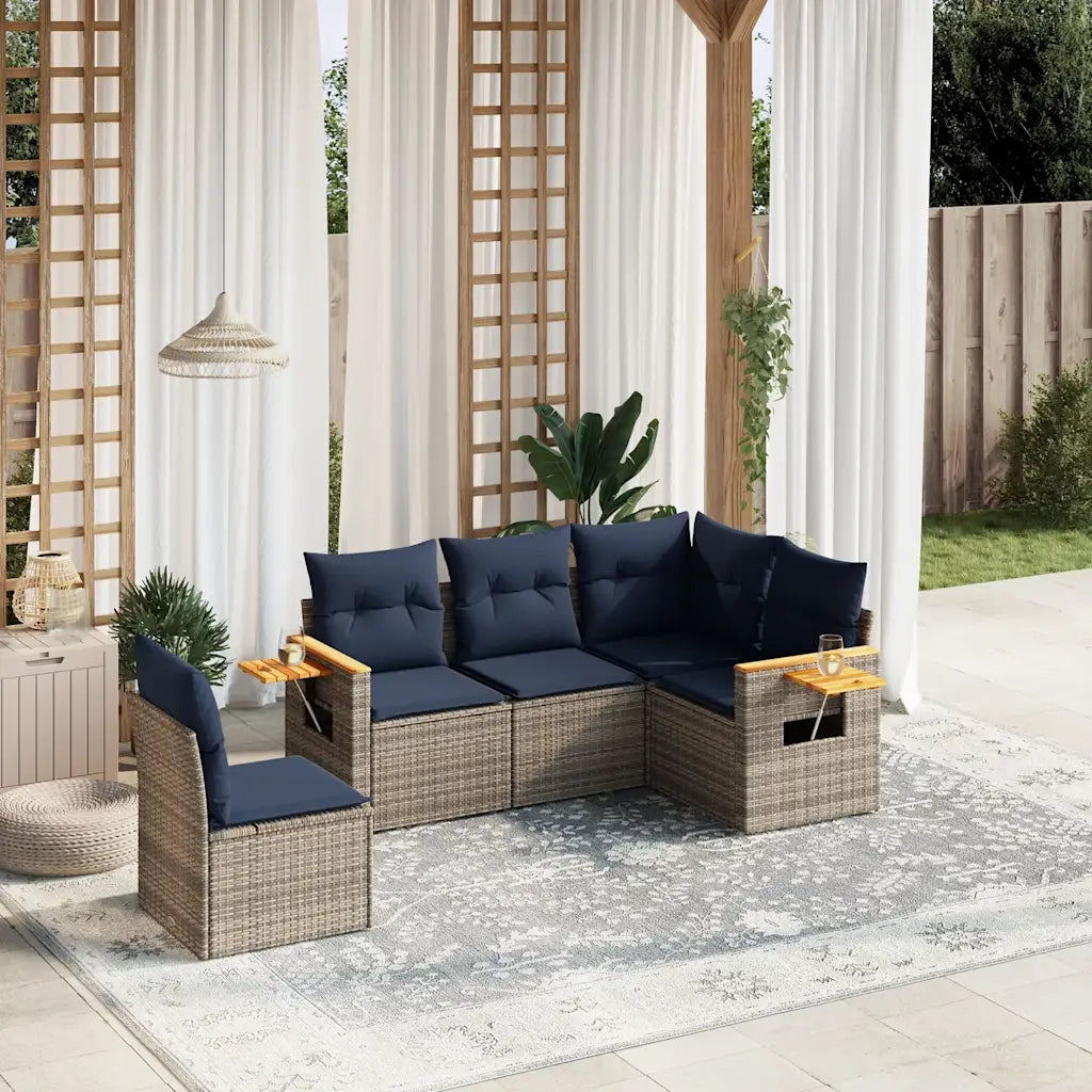 Set Divani da Giardino 5 pz con Cuscini Grigio in Polyrattan 3226817