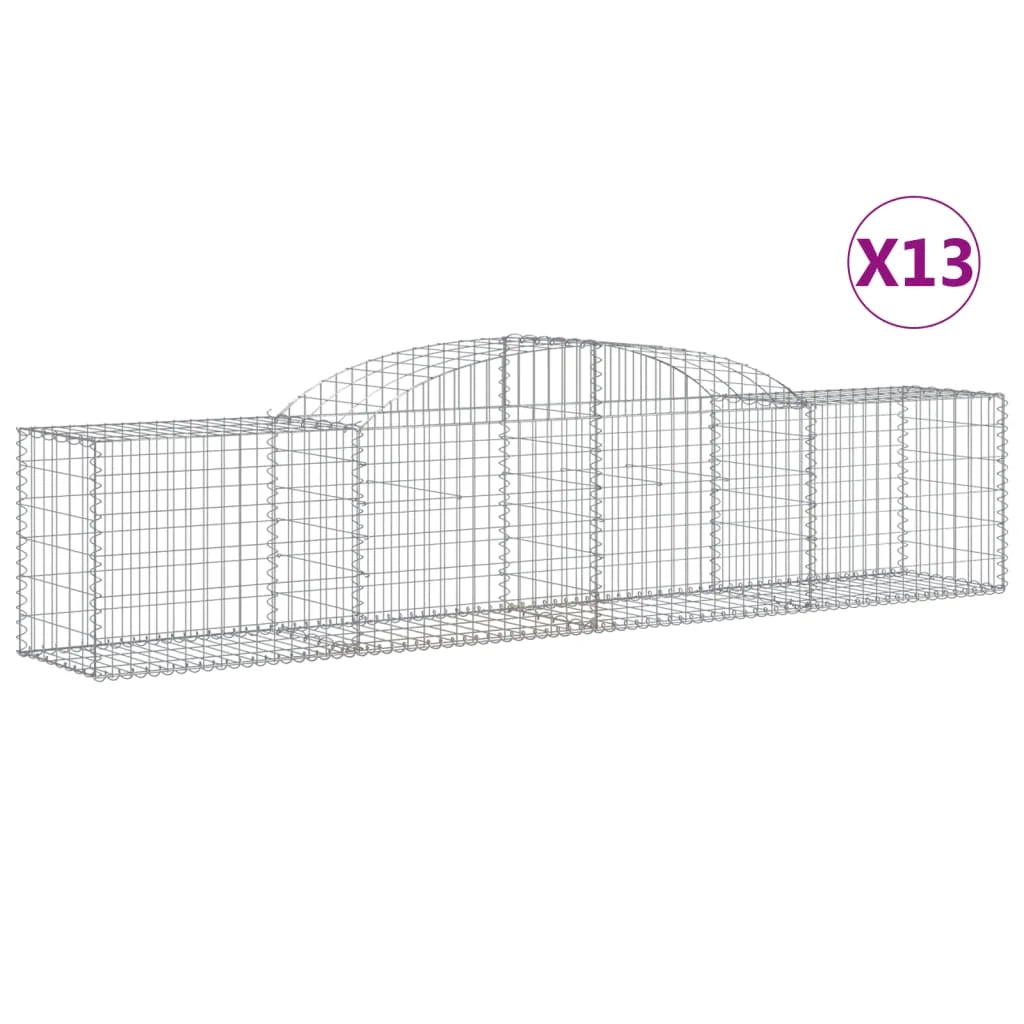 Cestini gabbioni recinzione a gabbia muro di contenimento ad arco 13 pezzi 300 x 50 x 60/80 cm ferro zincato argento 02_0040397