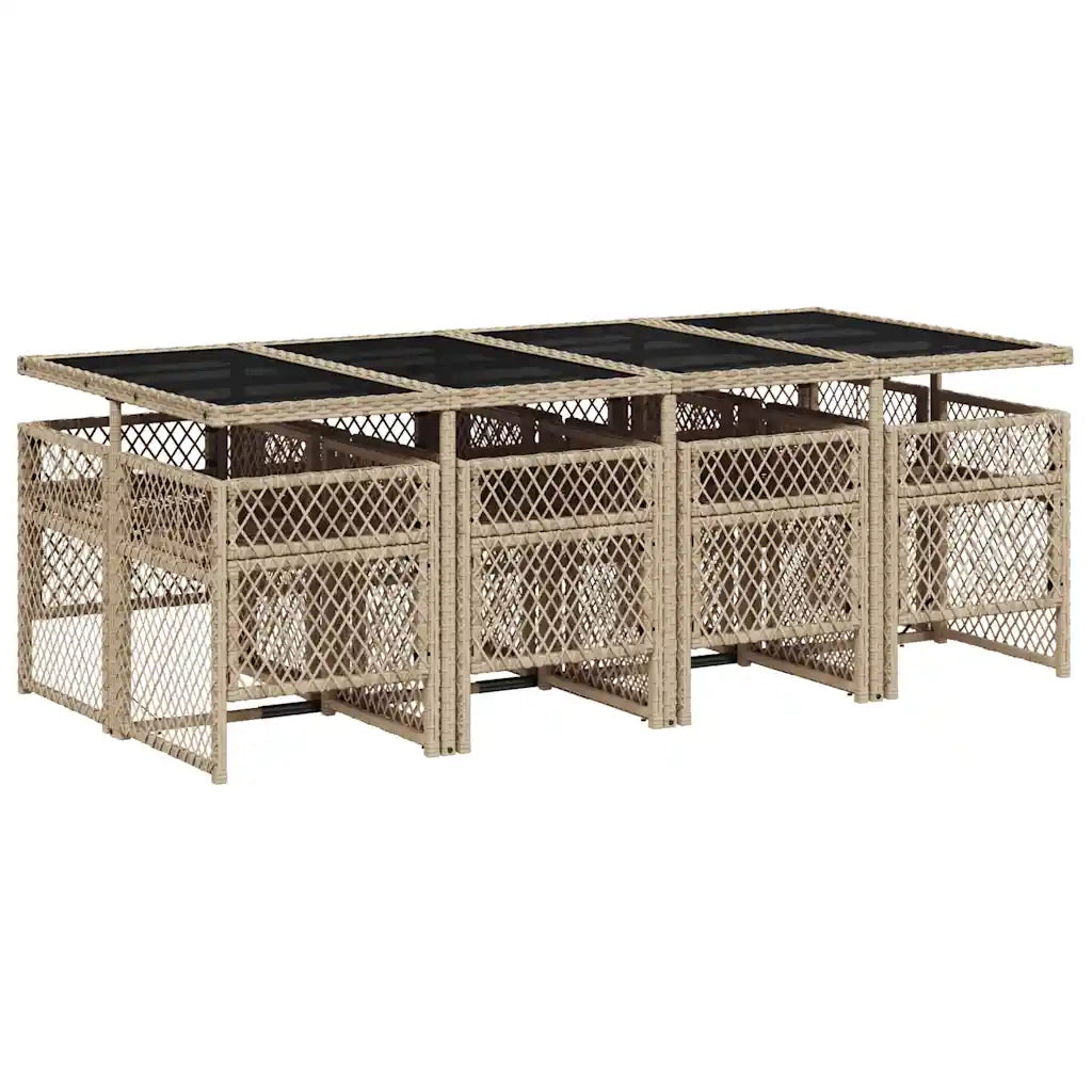 Set da Pranzo da Giardino 9 pz con Cuscini Beige in Polyrattan