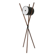 Lampada da terra in legno rivestita in similpelle nera e noce scuro