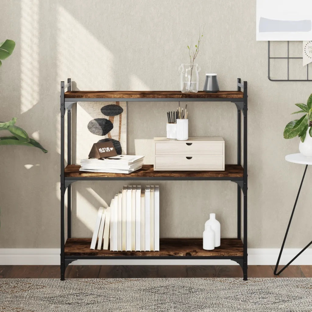 Libreria a 3 Ripiani-Scaffale per Libri-Mobile di Stoccaggio Rovere Fumo 80x30x86 cm Legno Multistrato