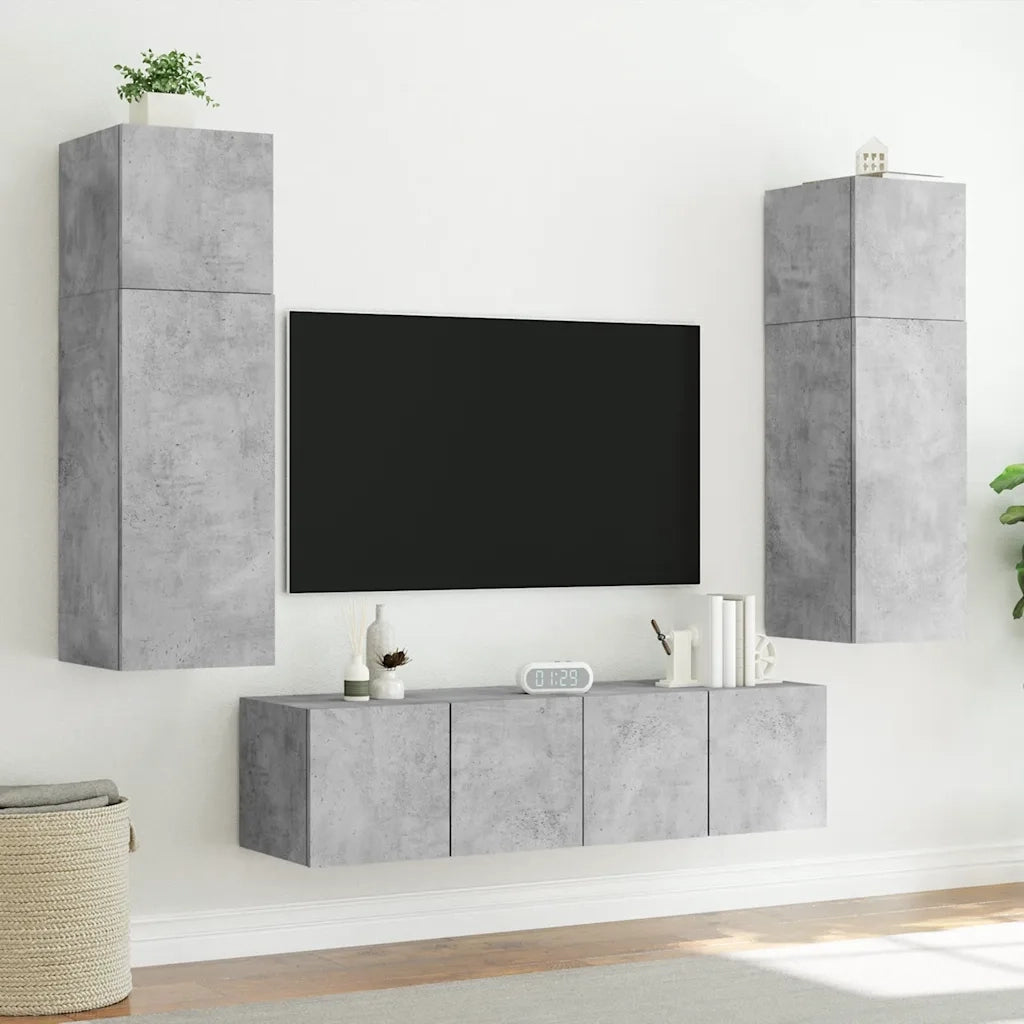 Mobili TV a Parete con Luci LED 2pz Grigio Cemento 60x35x41 cm 837309