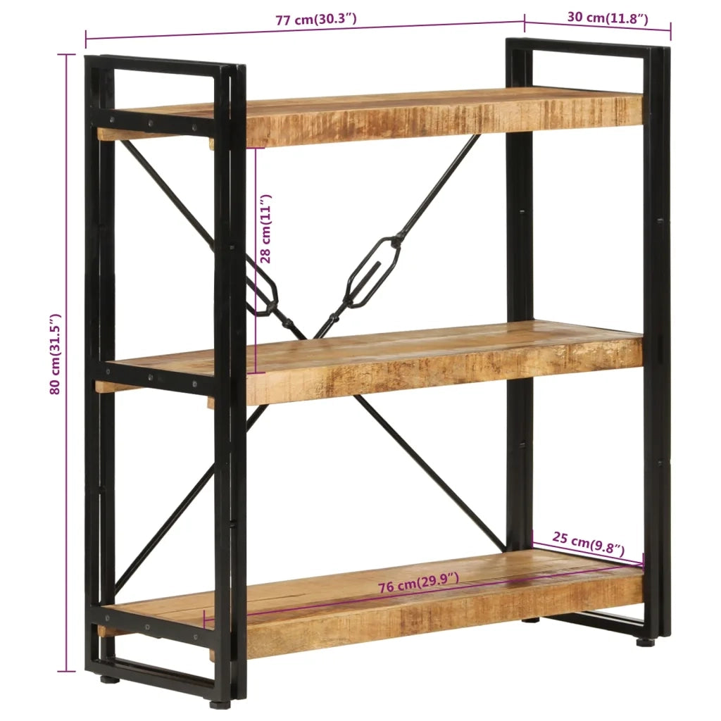 Libreria 3 Livelli 77x30x80 cm Legno Massello di Mango e Ferro 351106