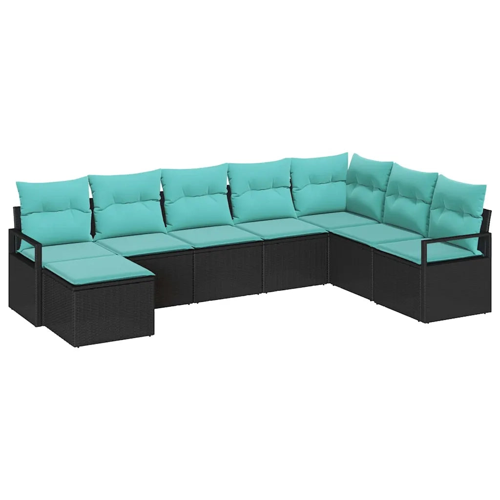 Set di divani con cuscino 8 pcs Nero polyrattan
