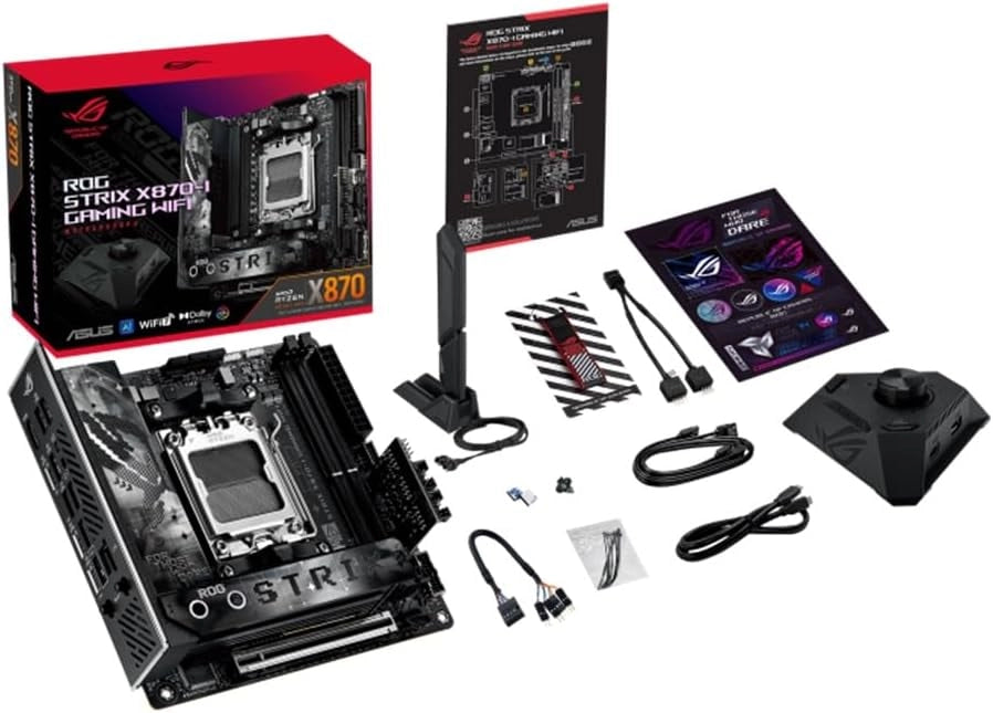 ROG Strix X870-I Gaming WiFi Scheda madre AMD, 10+2+1 stadi di alimentazione, slot DDR5, due slot M.2, PCIe 5.0 con pieno supporto per le GPU di nuova generazione, WiFi 7, porte USB4 e Aura Sync