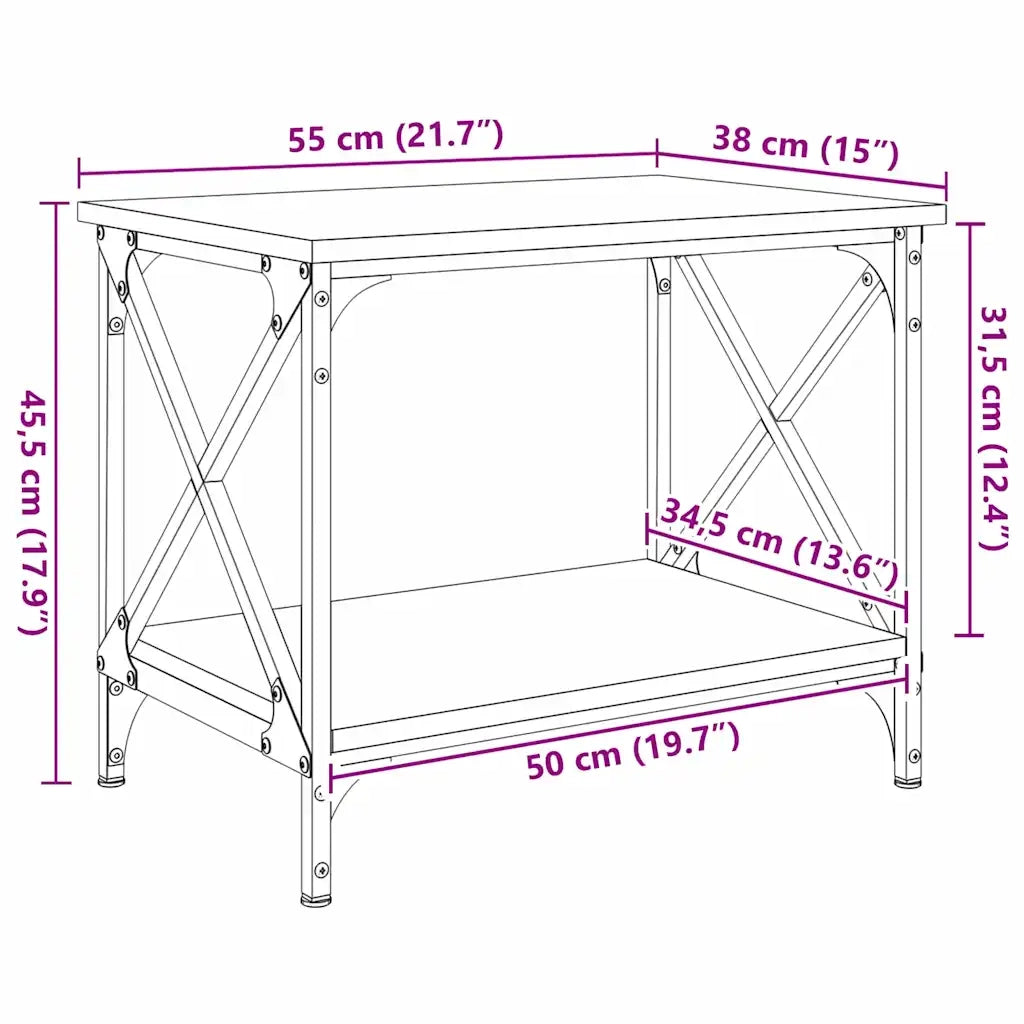 vidaXL Tavolo laterale Legno antico 55 x 38 x 45 cm Legno multistrato