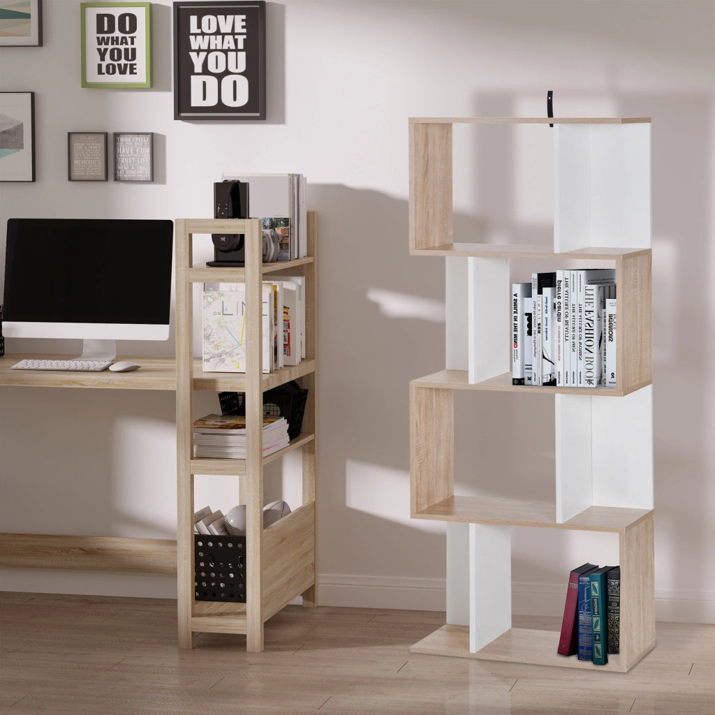 Libreria 4 livelli a S ¨C zephmum ¨C legno naturale e bianco 60x24x148