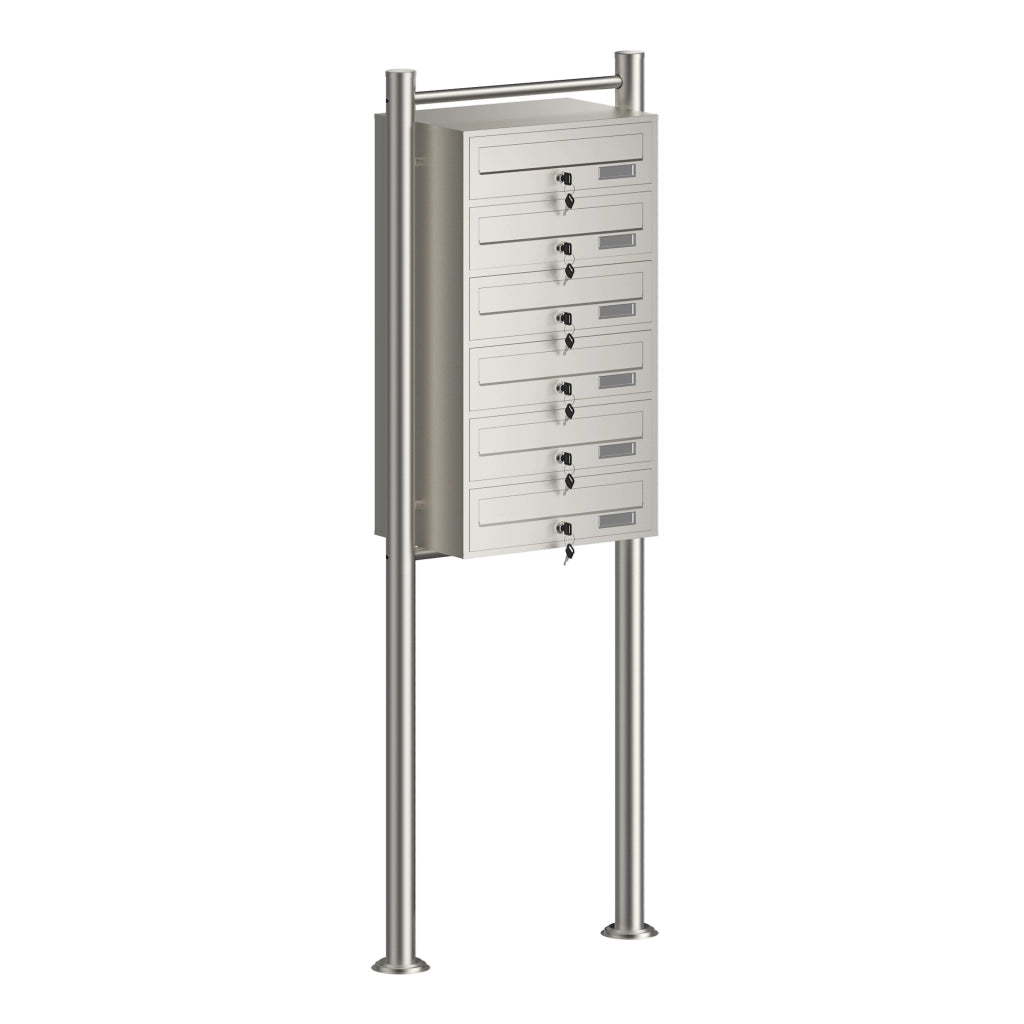 Cassetta postale condominiale autoportante 6 posti, acciaio inox, 1 modulo, 556 x 270 x 1500 mm