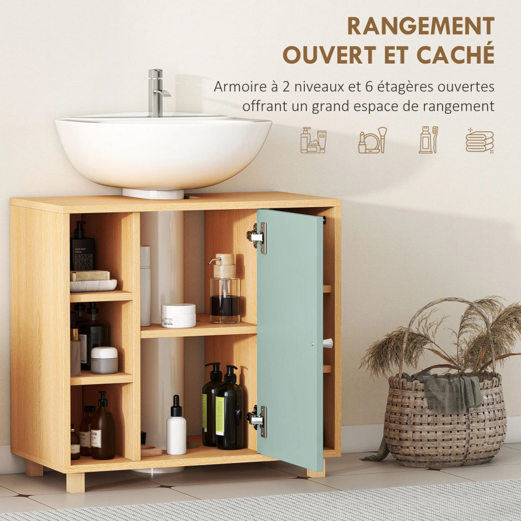 Mobile da bagno sottolavabo con 6 ripiani e anta ¨C zephmum ¨C 60x33x57 cm verde