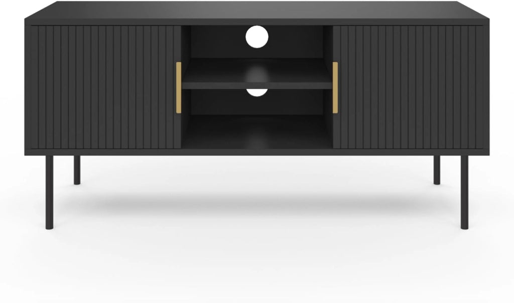 Porta TV MARCEL da 110 cm con 2 ante a doghe in legno nero