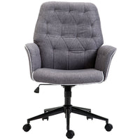 Sedia da Ufficio Imbottita ad Altezza Regolabile 66x69x89,5-97 cm in Tessuto Effetto Lino Grigio