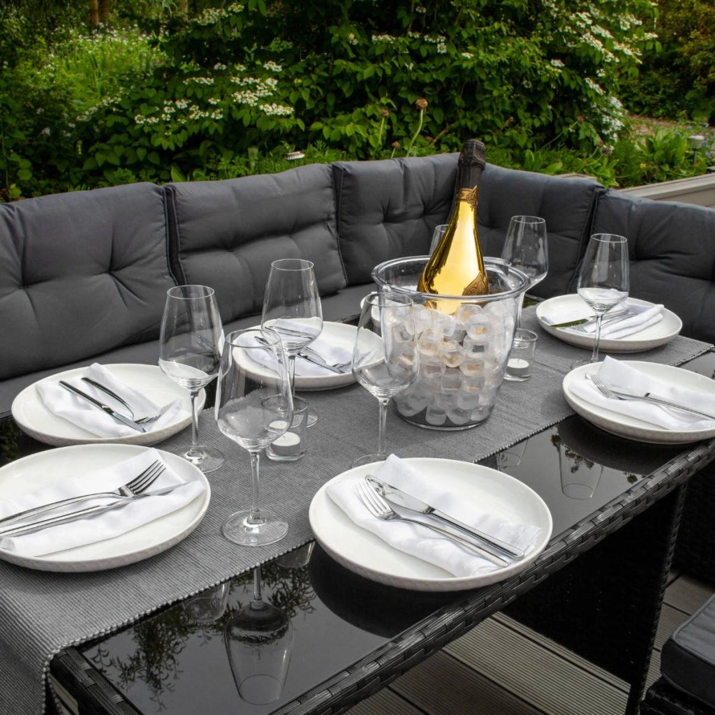 Set d'angolo in rattan Mobili da giardino Nero Divano Sgabelli Tavolo Cuscini Impermeabili