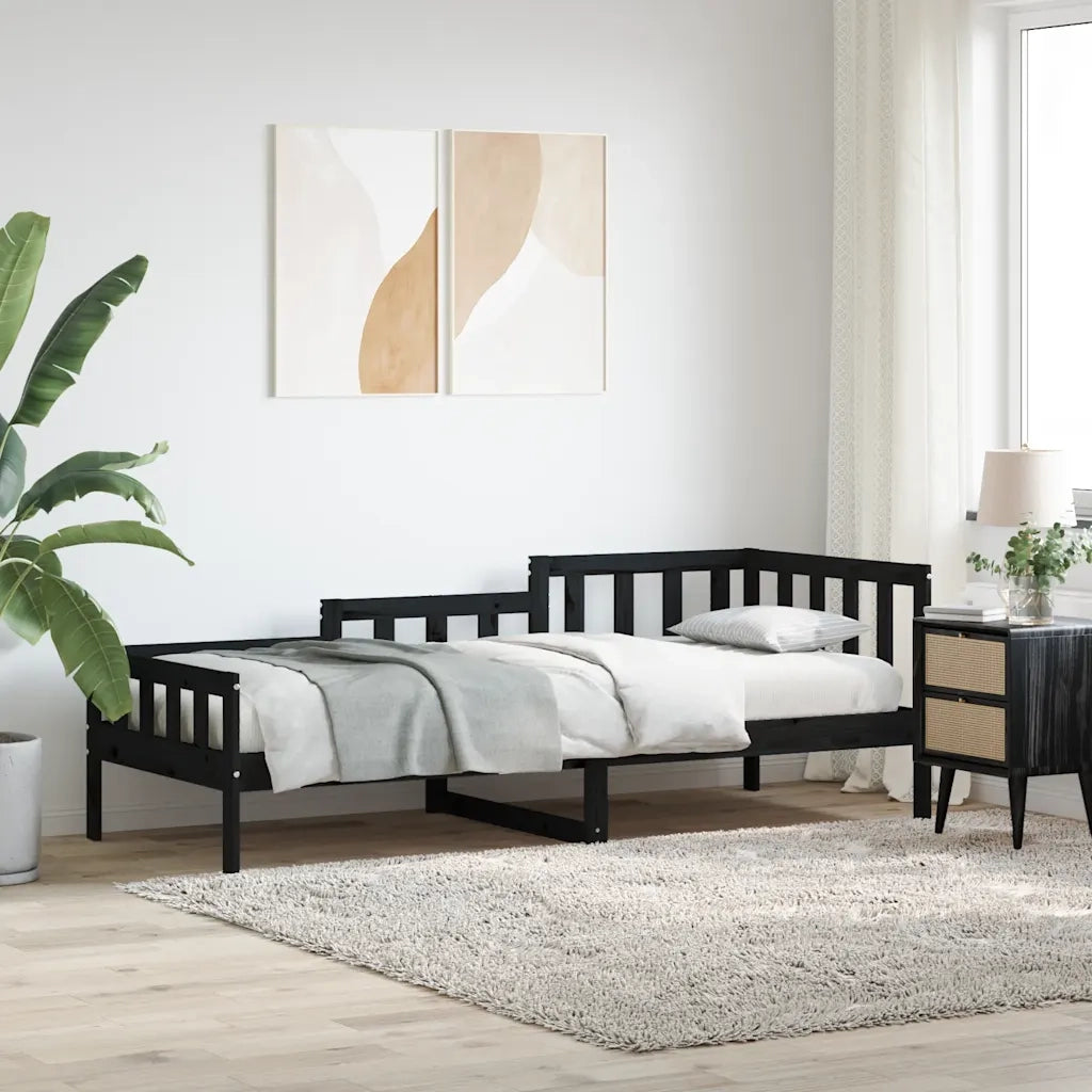 Letto singolo | Letto per adulti | Dormeuse Nera 80x200 cm in Legno Massello di Pino