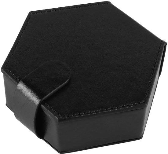Scatola di Dadi a Sei Facce - Cassetto per Dadi a Sei Facce - 7 Comparti - PVC/Cuoio - Nero - Inclusa Copertura in Spugna - Scatola di Dadi