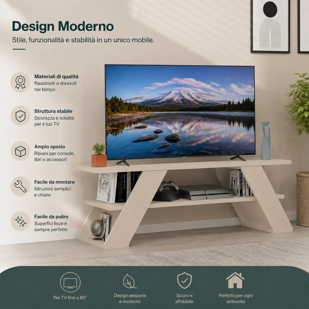 Mobile Porta Tv Moderno per Soggiorno Sabbia in Legno Resistente 120x33.5x40cm