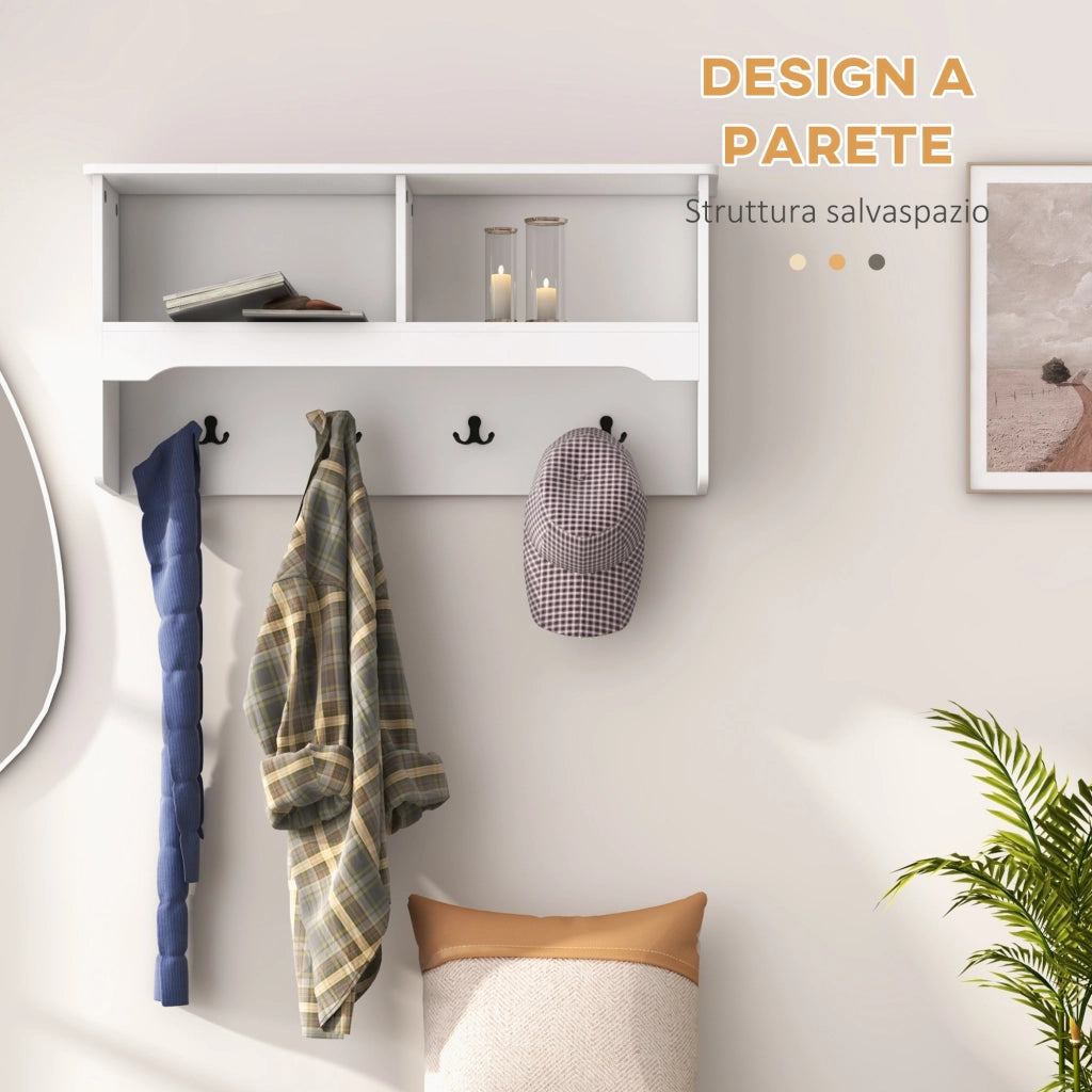 Easycomfort Mobile Appendiabiti a Muro con Panca Scarpiera per Ingresso e Corridoio, 80x20x40 cm, Bianco