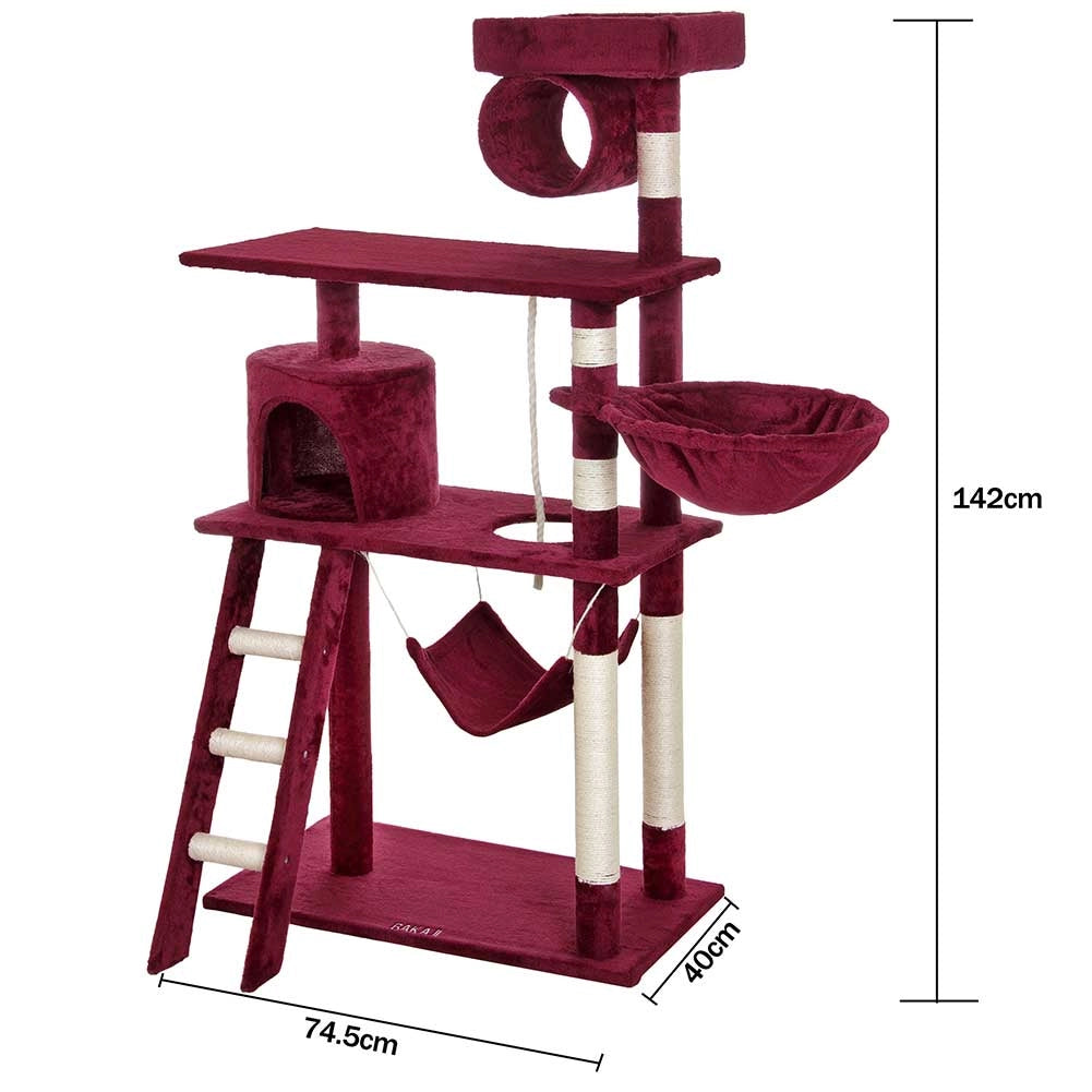 Albero Tiragraffi per Gatti Parco Giochi Cuccia Graffiatoio gatto 142cm Rosso