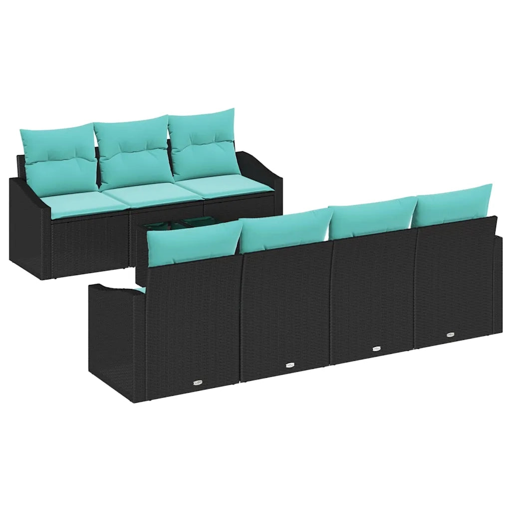 Set di divani con cuscino 8 pcs Nero e Turchese polyrattan