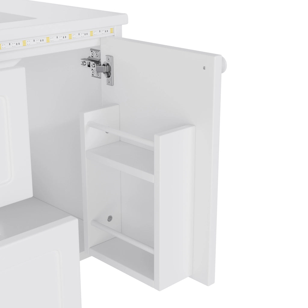Mobile sottolavabo laccato in MDF con LED a sensore radar, 2 cassetti e 1 vano, per bagno, bianco, 76 × 46 × 51 cm