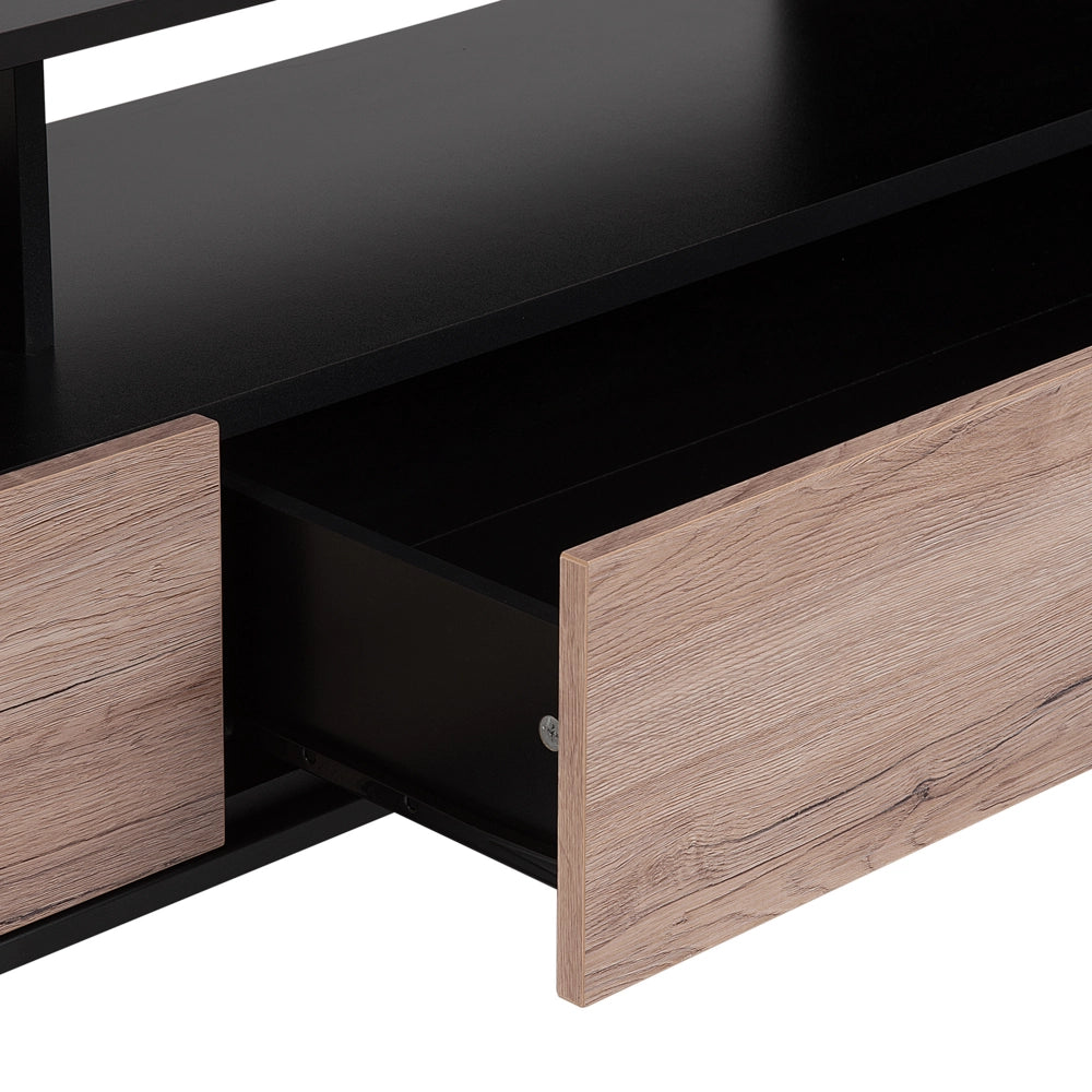 Mobile TV in legno chiaro con Nero per TV fino a 70 pollici con ripiani a 2 cassetti