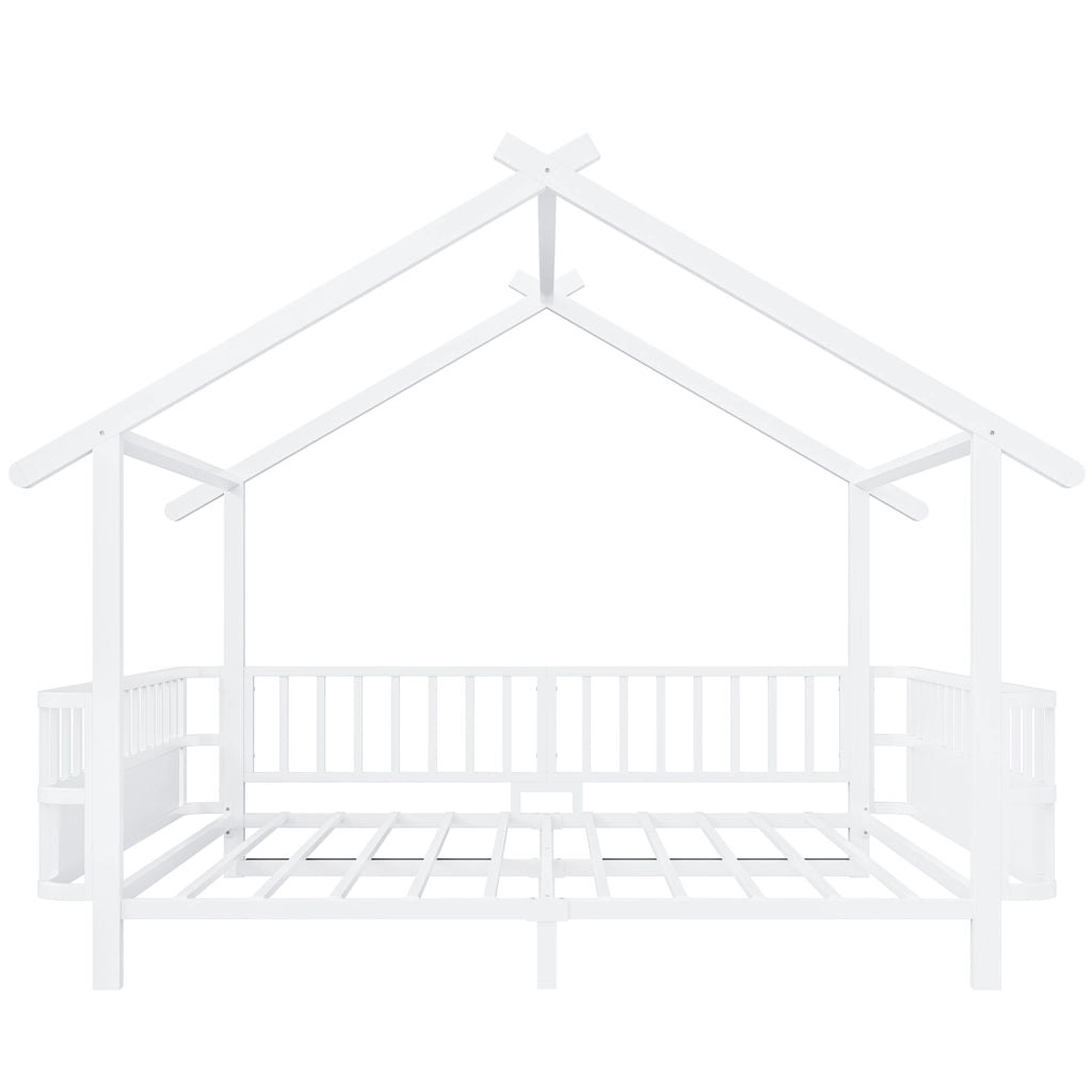 Letto Casetta 140 x 200 cm - Sponde di sicurezza; Struttura a tetto; in Metallo Bianco
