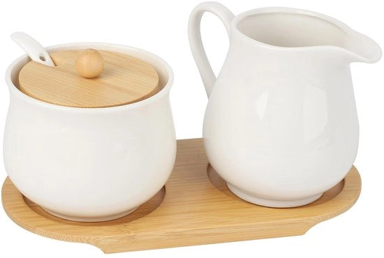 Set di ceramica di alta qualità per la preparazione del latte - Bicchiere per latte - Ciotola per zucchero con coperchio - Bicchiere per panna - Resistente ai magnetron - Facile da pulire - Bicchiere per latte con modello  -  (se presente)