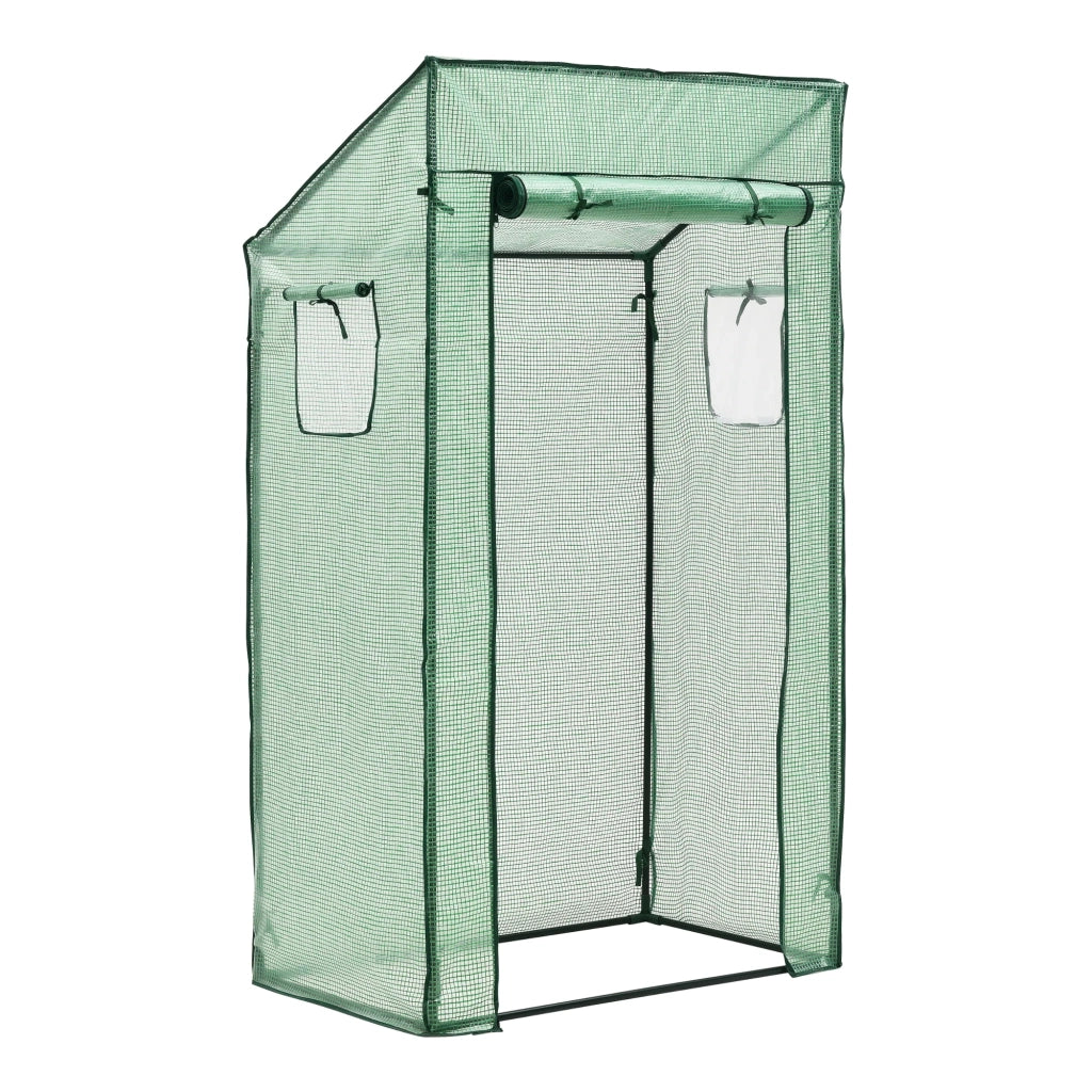 Serra per pomodori Marzano in acciaio e polietilene con porta e 2 finestre con cerniera 100 x 60 x 143-174 cm verde 03_0008259