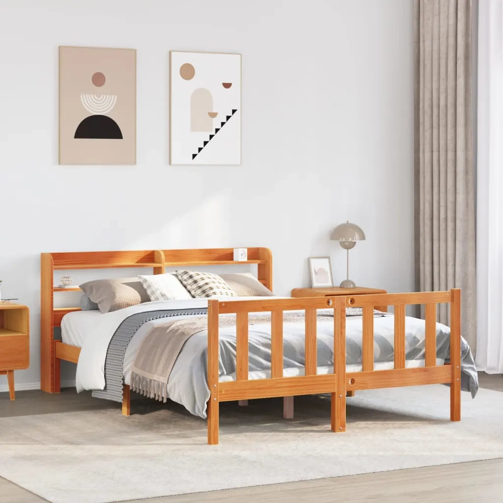 Giroletto con Testiera-Struttura Letto con testiera Marrone Cera 120x190 cm Massello Pino 729339
