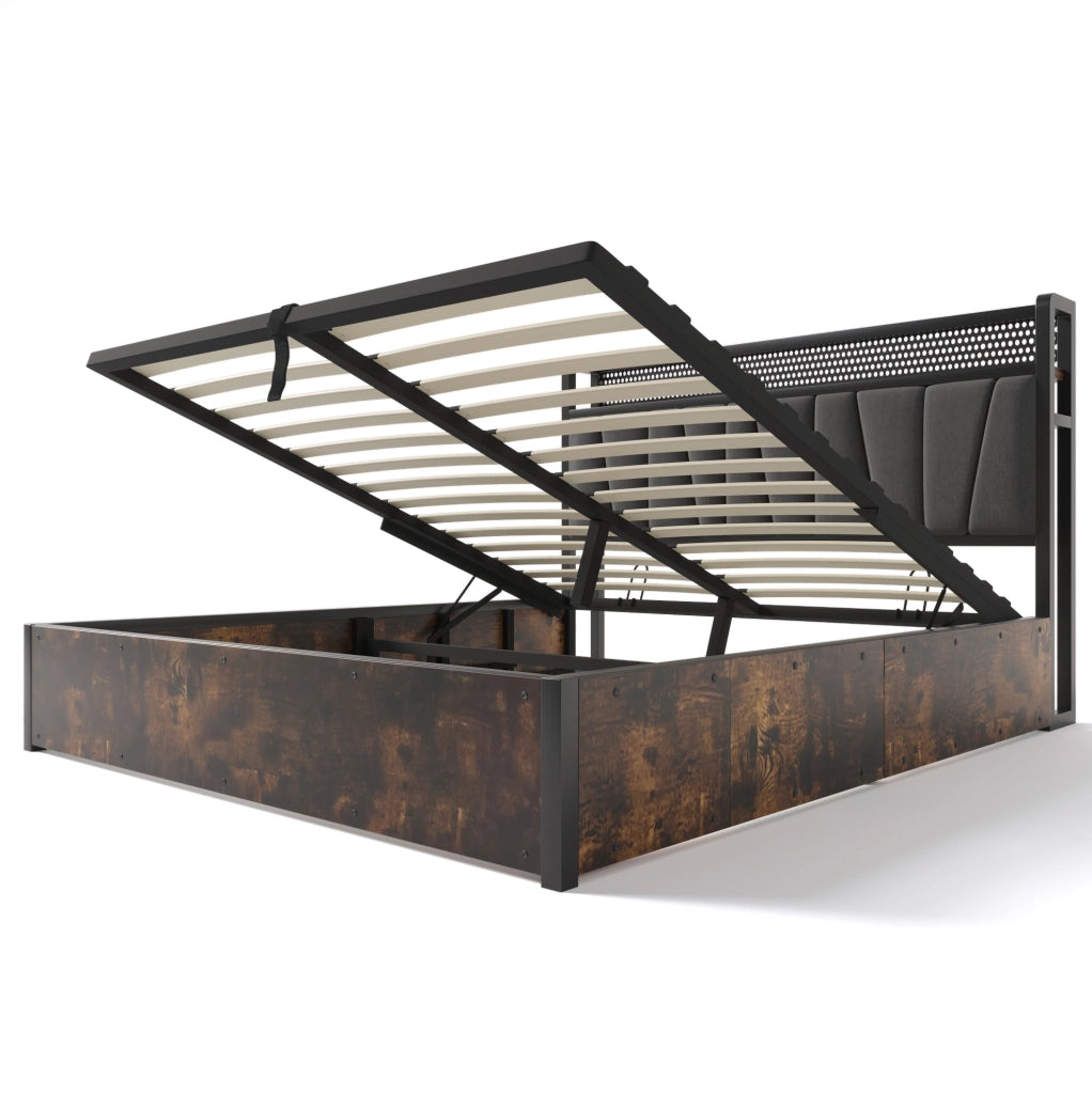 Letto matrimoniale 180x200 cm con LED; USB e contenitore; grigio
