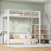 Letto a soppalco 90×200 cm in metallo bianco con scala e armadio