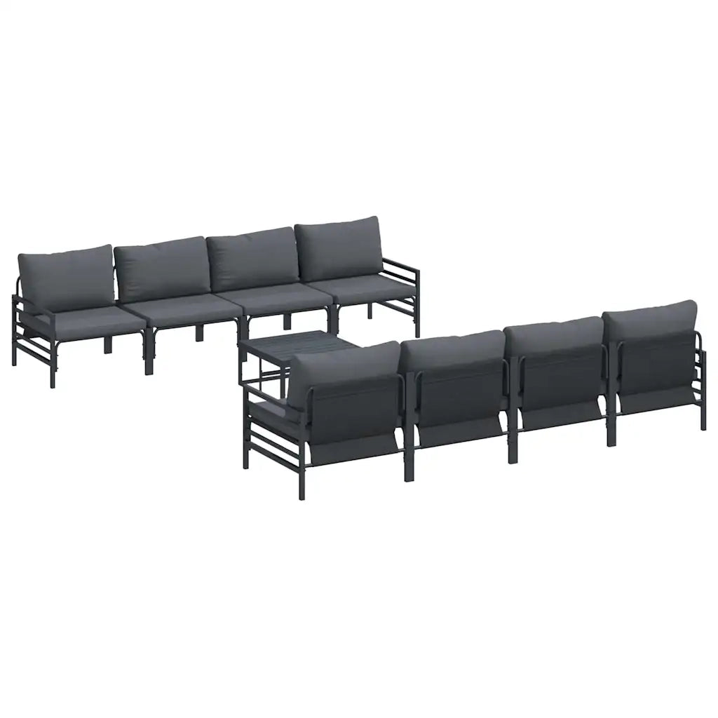 Set Divano da Giardino con cuscino 9 pcs Nero Acciaio 3378958