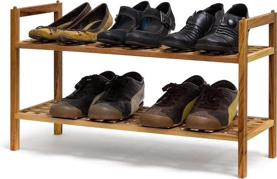 Scatola per scarpe in legno a 2 piani per circa 6 pair di scarpe - Cassetto per scarpe in legno naturale - 405 x 69 x 26 cm